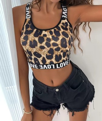 Leopard Cut Out Sports Bra Comfy&Breathable Criss Cross Back Womens BNWOT Large-image