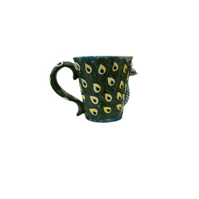 Pier 1 Imports Hand-Painted Peacock Mug Dolomite, 4.5