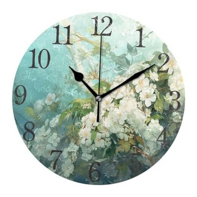  Oil White Flower Wall Clock Arabic Numerals Design Round Wall Clock for -image