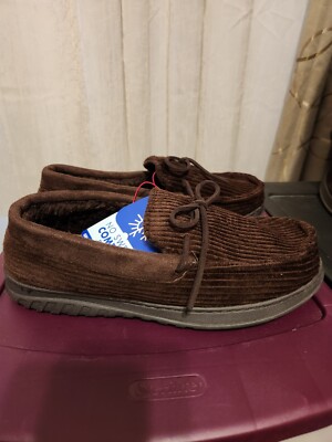 Dearfoams Cozy Comfort Men's Brown Corduroy Moc Slipper Sz 7-8 Brand New w Tag-image