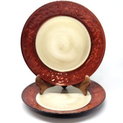 Pier 1 Red Scroll Set Of 2 Scroll Rim 10 3/4