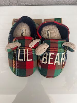 Dearfoams Cozy Comfort Lil Bear Plaid Baby Shoes Size 7/8-image