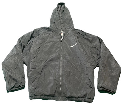 90s Vintage Nike Full Zip Black Windbreaker Hood Track Jacket Men's Large-image
