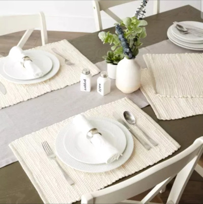 Set of 6 White Chindi Placemats 100% Cotton - Design Imports-image