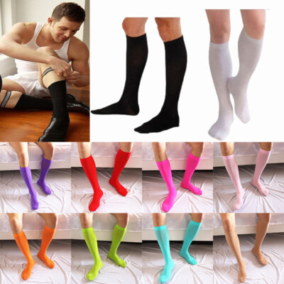 3Pairs Mens Over the Calf Dress Socks Ultrathin Stretchy Knee High Calf Socks _A-image