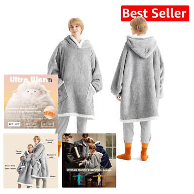 Cozy Sherpa Lined Blanket Hoodie for Adults & Kids - Warm Concrete Grey Design-image