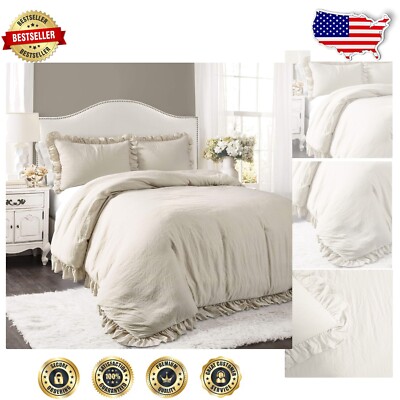 Farmhouse Style 3-Piece Reyna Comforter Set - Wheat Ruffle Design for Cozy Homes-image