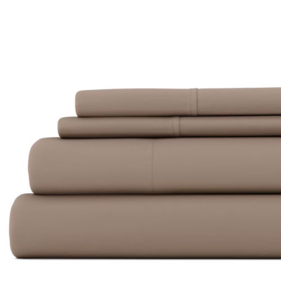 3-Piece Taupe Solid Microfiber Twin Sheet Set-image