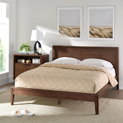 NEW Better Homes & Gardens Ezra No Tool Solid Wood Bed, Queen, Walnut Finish-image