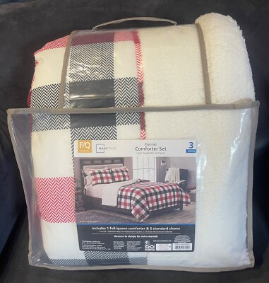 Mainstays Reverse Flannel Comforter Set Full / Queen Red Black White Plaid-image