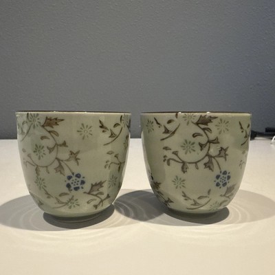 Pier 1 Imports Set 2 Small Handless Tea Cups Floral Design - China Antique-image