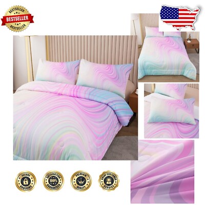 Pastel Pink and Blue Tie Dye Microfiber Bedding for Twins – Machine Washable-image
