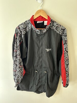 Vintage Reebok Track Windbreaker Jacket Women Sz L Full Zip Waist Adjustable EUC-image