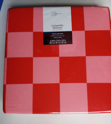Collapsible Storage Ottoman RED and pink checker board pattern-image