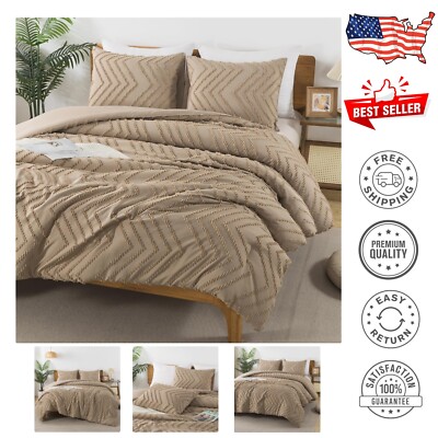 3-Piece Taupe King Comforter Set - Soft, Warm Tufted Aesthetic for Cozy Bedrooms-image