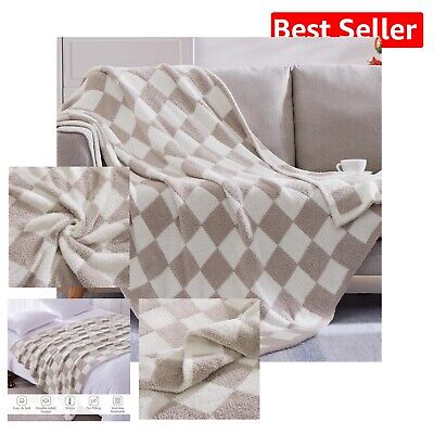 Soft & Cozy Taupe Checkered Throw Blanket - Perfect for Home & Travel - 60