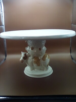 Pier 1 Imports Stacked Cow Pig Sheep White Pedestal Cake stand 11