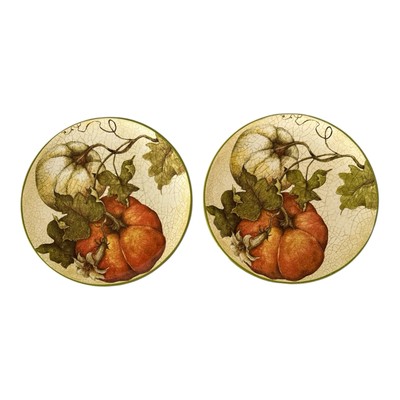 Pier 1 Harvest Garden Collection Salad Plates Pumpkins Fall Autumn Set Of Two-image