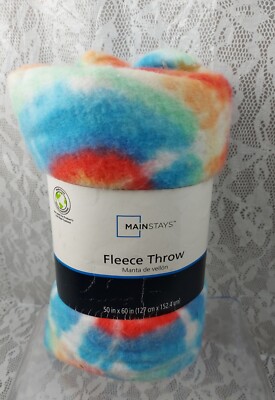 Mainstays Throw Blanket Fleece Tie Dye 50 x 60 Blue Red Americana 2021 New-image