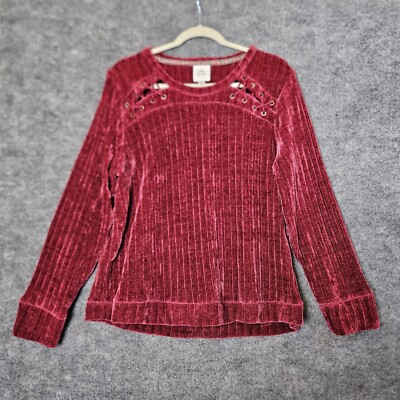 Knox Rose Sweater Womens XL Burgundy Purple Red Lace Up Rib Knit Soft Cozy-image
