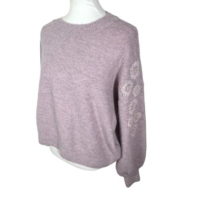 North & Co Dusty Rose Fuzzy Cozy Floral Embroidered Pullover Knit Sweater Size L-image