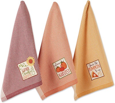 Design Imports Harvest Gingham Fall Dishtowel Set of 3 Pumpkin Pie Gather NWT-image