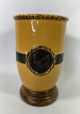 Pier 1 Imports Flower Vase Yellow w/Rooster Design Cylinder Shape-image