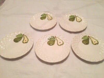 Set of 5 Portuguese Import Dessert Plates, Pear Design, Fancy, Free Shipping-image