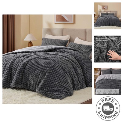 Cozy Grey King Size Comforter Set - Plush Fleece for Elegant Bedroom Aesthetics-image