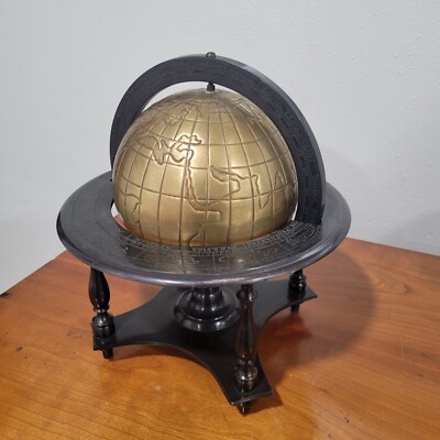 Vintage Castilian Imports Cast Iron & Brass Spinning Globe w Astrological Signs-image
