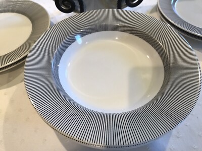 8 Pieces of Pier 1 Italy “METRO LINE DESIGN” White w/Black - see description-image