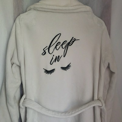 Sleep In White Robe Women's Short Fleece Belt Pockets READ-image