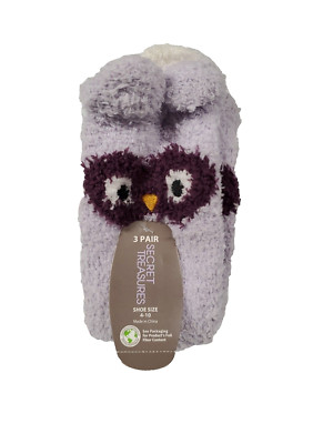 Secret Treasures Womens Fuzzy Socks 3 pk Soft Comfy Cozy Socks Purple Owl Stripe-image