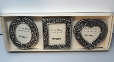 Pier 1 Imports Small Desktop Frames Silver Flowers Design with Box Set of 3-image