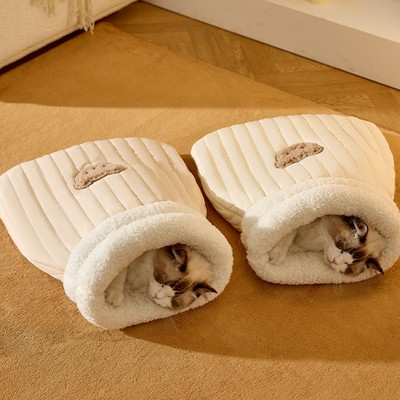 Linen Fabric Bed Cave Cozy Cat Bed Cave Soft and Comfortable Design amicably-image