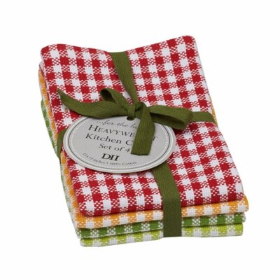 Dishcloth Set of 4  Design Imports Checked Red Green Lime Yellow Cotton 13 x 13