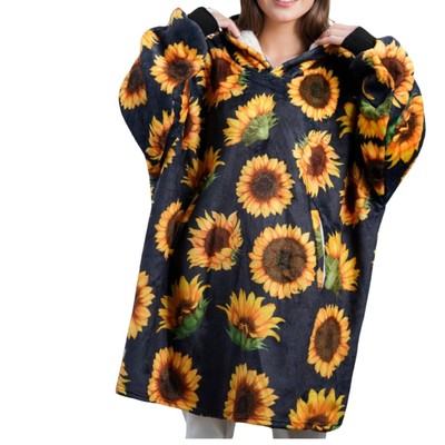 Super Soft Sunflower Hoodie Blanket with Two Large Pockets - One Size Fits Most-image
