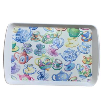 1995 Vintage Design Imports Teacup Teapot Plastic Serving Tray Made in Italy-image