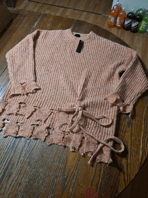 New Large Sweet Claire Chunky Tweed Warm Cozy Pullover Distressed Knit Sweater-image