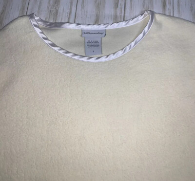 Soft Surroundings Womens Small Cozy Yellow Fleece Pullover Top White Satin Trim-image