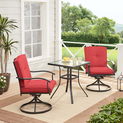 Outdoor 2 Chairs With Red Cushions And Table For Patio Furniture Sets Clearance-image