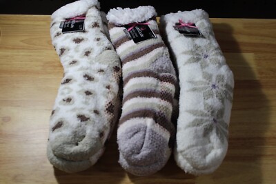 Cuddl Duds Faux Sherpa Cozy Lined Socks Set of 3-Ivory-OSFM-NWT-A386533-image