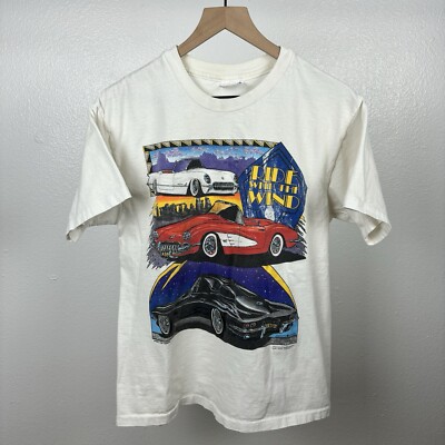 Vintage 90s Chevy Chevrolet Corvette Ride With The Wind White T Shirt Size Large-image