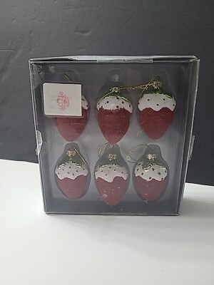 Retired Pier 1 Imports Set Of 6 handblown Strawberry Ornaments Vintage Style-image