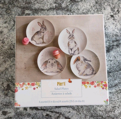 Pier 1 Imports Elegant Gray Bunnies Salad Plates Easter 8