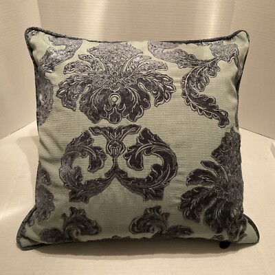 Pier 1 Imports Blue & Green Floral Design Brocade Pillow Feather & Down Filling-image
