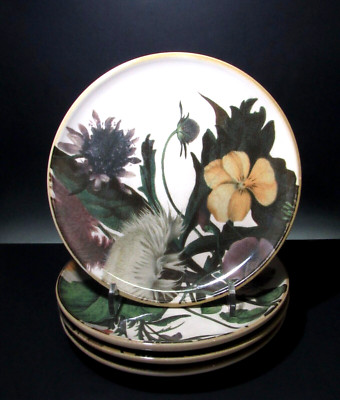 PIER 1 IMPORTS ... SET OF 4 .. HANDPAINTED CERAMIC JUNGLE FLORAL PLATES-image