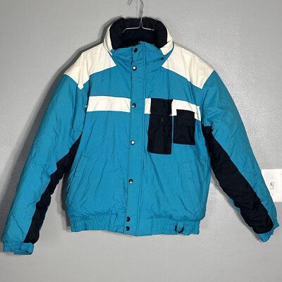 Vintage St Johns Bay Jacket Mens M Black Blue Puffer Insulated Ski Snow Coat 90s-image