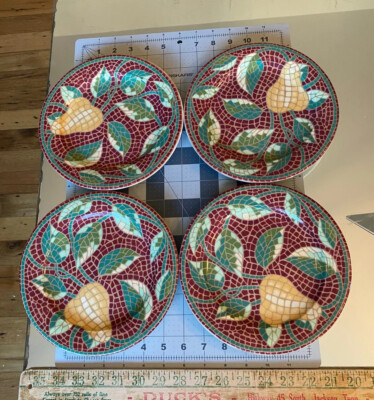 Pier 1  Mosaic Fruit Pear Earthenware Salad Plates Set of4-8.25