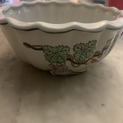 Vintage AAA Imports Ceramic Planter Bowl Fluted Edge Grapevine Design 8 X4-image